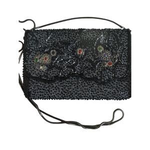 Vintage 70’s La Regale US Patent Black Beading Silver Meshing Slinky Long Strap